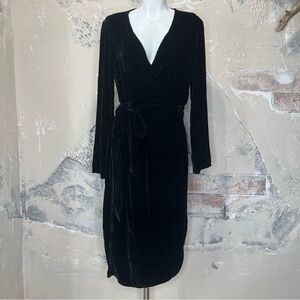 CP Shades M long sleeve wrap dress black velvet silk rayon blend quiet luxury